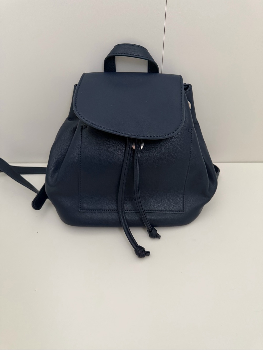 Classic Navy Drawstring Leather Mini Backpack